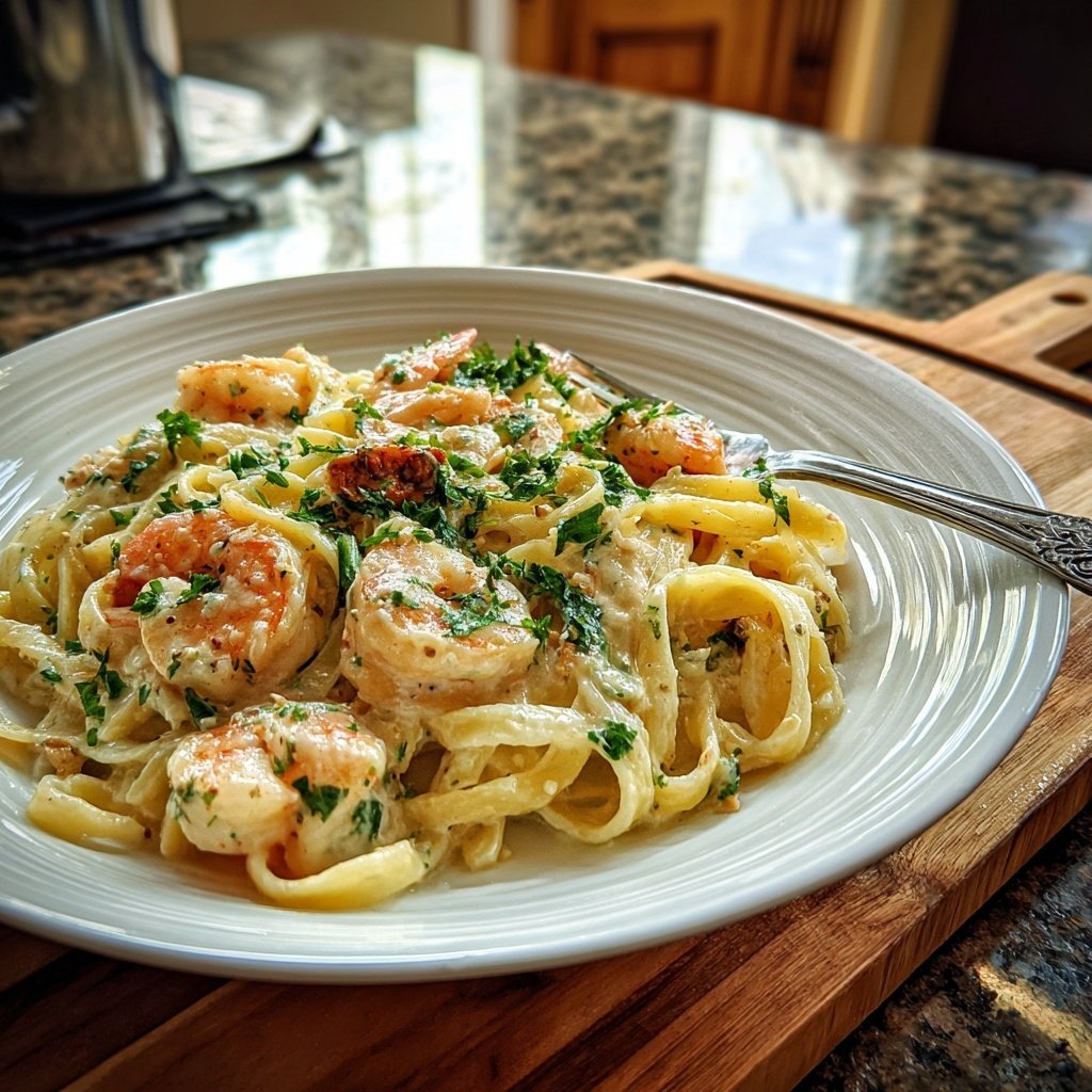 Shrimp Alfredo Pasta With Garlic Cream Sauce