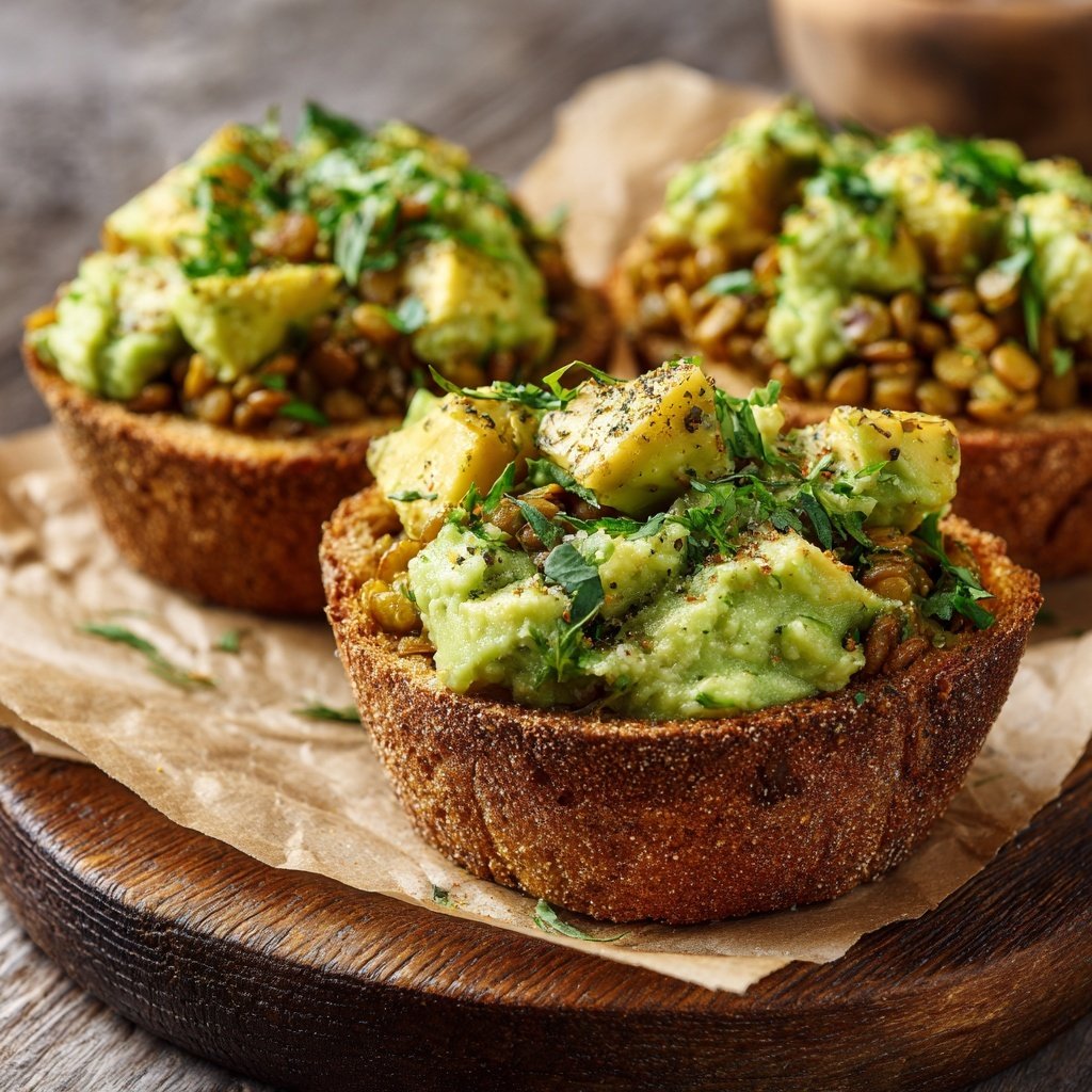 Healthy Lunch Avocado Lentil Toast Cups