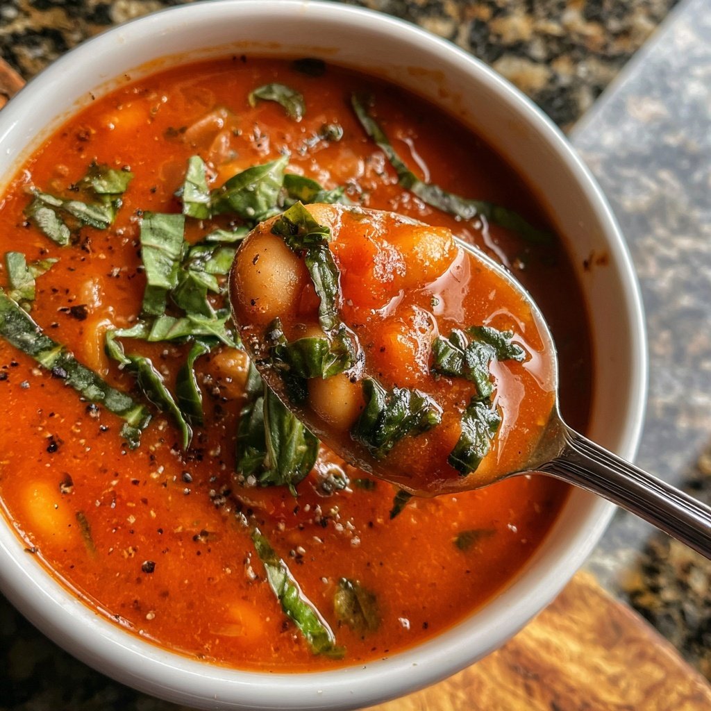 Healthy Crockpot Tomato Basil White Bean Soup